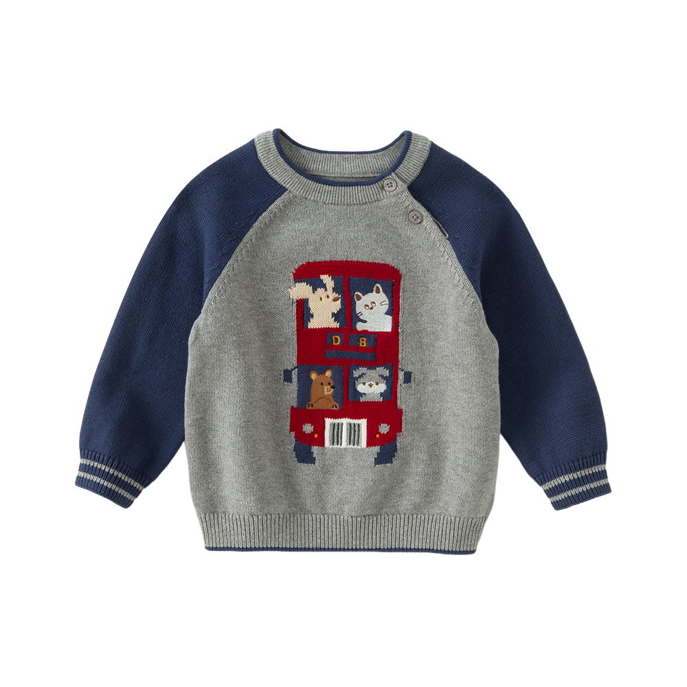 Dave&Bella Toddler Boys Cute Cartoon Print Grey Long-sleeved Pure Cotton T-shirts Tops