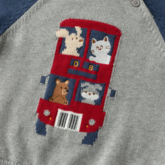 Dave&Bella Toddler Boys Cute Cartoon Print Grey Long-sleeved Pure Cotton T-shirts Tops