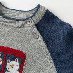 Dave&Bella Toddler Boys Cute Cartoon Print Grey Long-sleeved Pure Cotton T-shirts Tops