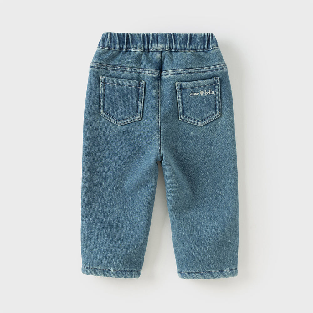 Dave&Bella Toddler Girls Denim Blue Casual Straight-leg Plush-lined Jeans