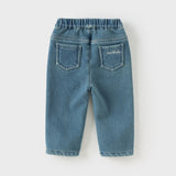 Dave&Bella Toddler Girls Denim Blue Casual Straight-leg Plush-lined Jeans