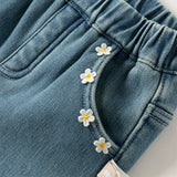 Dave&Bella Toddler Girls Denim Blue Casual Straight-leg Plush-lined Jeans