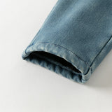 Dave&Bella Toddler Girls Denim Blue Casual Straight-leg Plush-lined Jeans