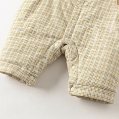 Dave&Bella Baby Boys College-style Yellow-white Plaid Warm Padded Indoor Rompers
