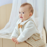 Dave&Bella Baby Boys College-style Yellow-white Plaid Warm Padded Indoor Rompers