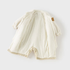 Dave&Bella Baby Boys College-style Yellow-white Plaid Warm Padded Indoor Rompers