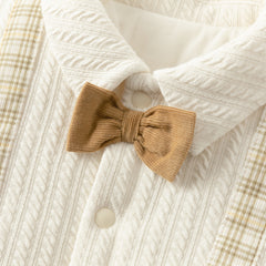 Dave&Bella Baby Boys College-style Yellow-white Plaid Warm Padded Indoor Rompers