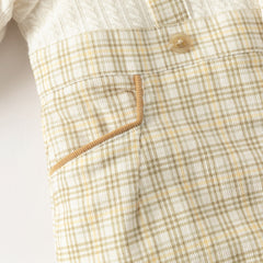 Dave&Bella Baby Boys College-style Yellow-white Plaid Warm Padded Indoor Rompers