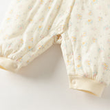 Dave&Bella Baby Girls Adorable Beige Floral Print Indoor Padded Rompers