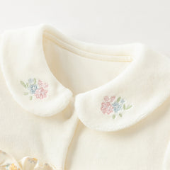 Dave&Bella Baby Girls Winter Adorable Beige Floral Print Indoor Padded Rompers