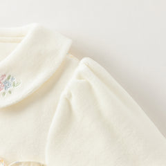 Dave&Bella Baby Girls Winter Adorable Beige Floral Print Indoor Padded Rompers