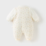 Dave&Bella Baby Girls Adorable Beige Floral Print Indoor Padded Rompers