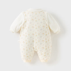 Dave&Bella Baby Girls Winter Adorable Beige Floral Print Indoor Padded Rompers