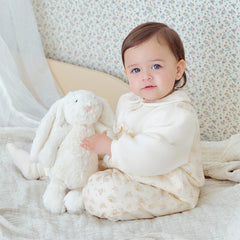 Dave&Bella Baby Girls Winter Adorable Beige Floral Print Indoor Padded Rompers