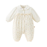 Dave&Bella Baby Girls Adorable Beige Floral Print Indoor Padded Rompers