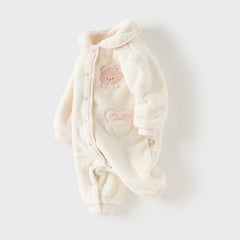 Dave&Bella Baby Girls Winter Adorable Beige Doll Collar Soft Warm One-pieces Romper