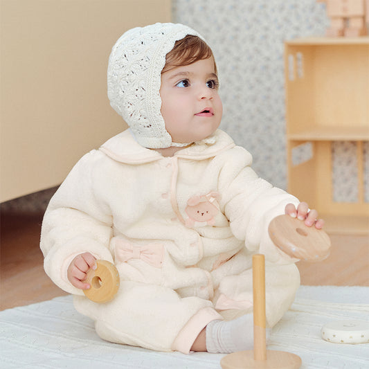 Dave&Bella Baby Girls Winter Adorable Beige Doll Collar Soft Warm One-pieces Romper