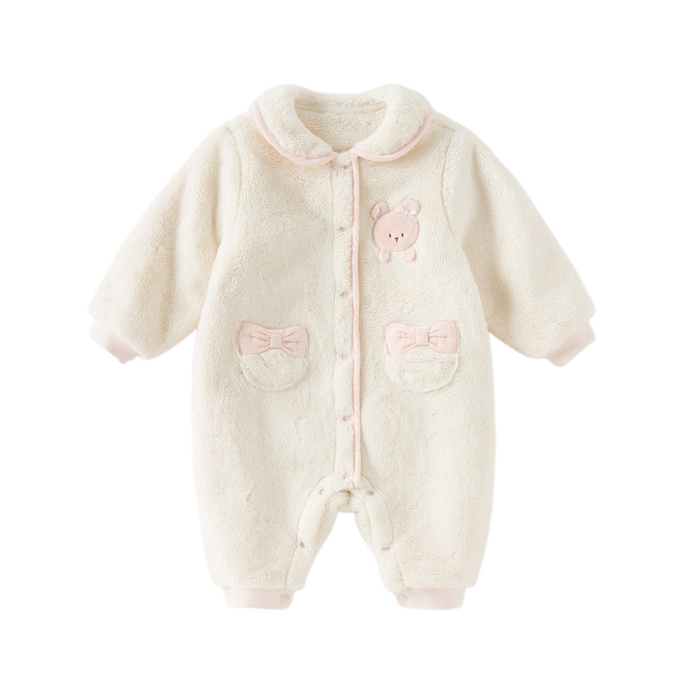Dave&Bella Baby Girls Adorable Beige Doll Collar Soft Warm One-pieces Romper