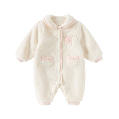 Dave&Bella Baby Girls Winter Adorable Beige Doll Collar Soft Warm One-pieces Romper