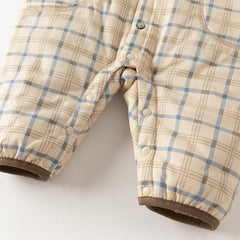 Dave&Bella Baby Boys Casual Apricot Plaid Indoor Warm Padded Hooded Rompers