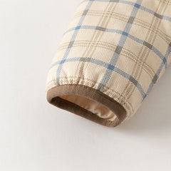 Dave&Bella Baby Boys Casual Apricot Plaid Indoor Warm Padded Hooded Rompers