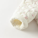 Dave&Bella Baby Girls Sweet Beige Floral Print Doll Collar Warm Padded Rompers