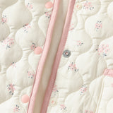 Dave&Bella Baby Girls Sweet Beige Floral Print Doll Collar Warm Padded Rompers