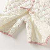 Dave&Bella Baby Girls Sweet Beige Floral Print Doll Collar Warm Padded Rompers