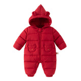 Dave&Bella Baby Girls/Boys Winter Festival Red Warm Windproof Hooded Down Rompers