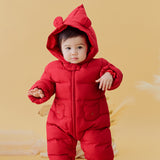 Dave&Bella Baby Girls/Boys Winter Festival Red Warm Windproof Hooded Down Rompers