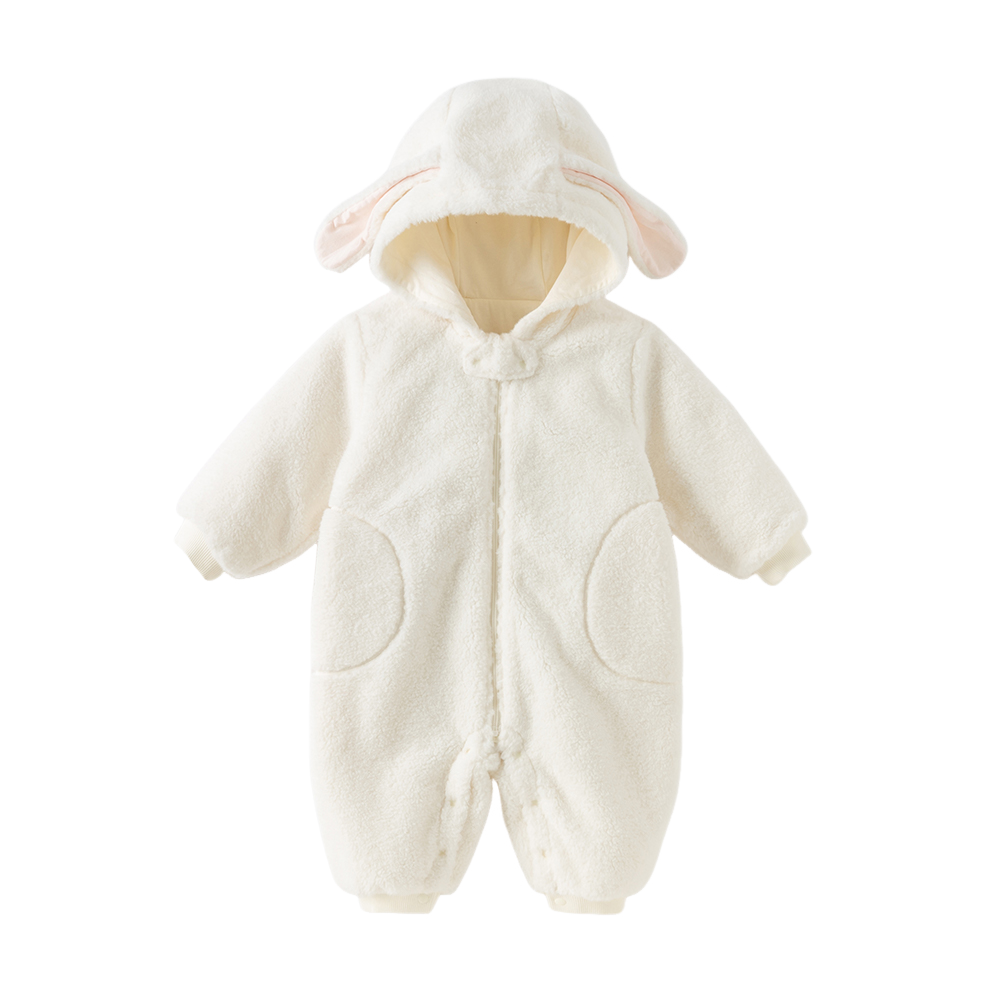 Dave&Bella Baby Girls Rabbit-style Cozy Beige Hooded One-pieces Romper