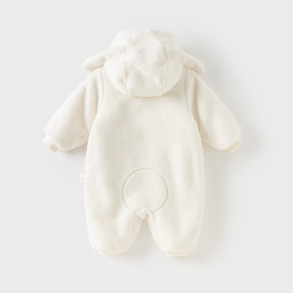 Dave&Bella Baby Girls Rabbit-style Cozy Beige Hooded One-pieces Romper
