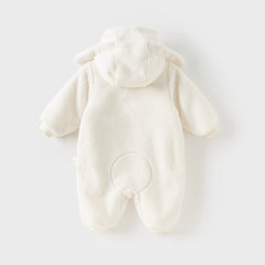 Dave&Bella Baby Girls Autumn Rabbit-style Cozy Beige Hooded One-pieces Romper