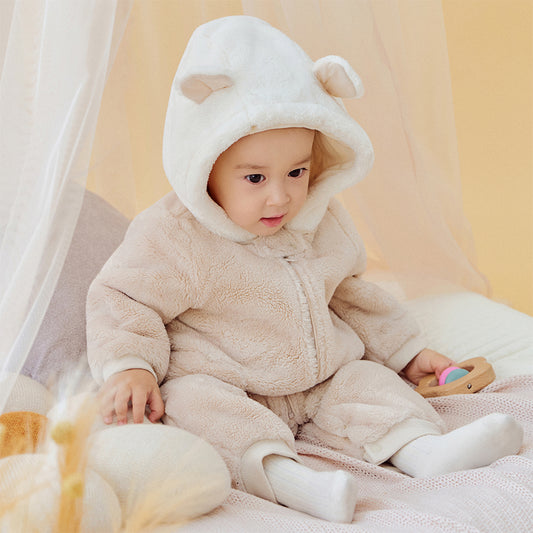 Dave&Bella Baby Girls/Boys Winter Casual Hooded Warm Plush One-Pieces Romper