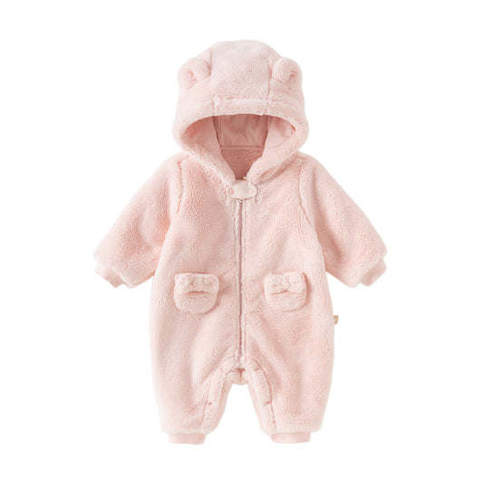 Dave&Bella Newborn Girls/Boys Winter Soft Plush-lined Hooded Baby One-Pieces Romper