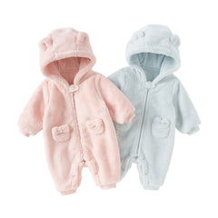 Dave&Bella Newborn Girls/Boys Winter Soft Plush-lined Hooded Baby One-Pieces Romper