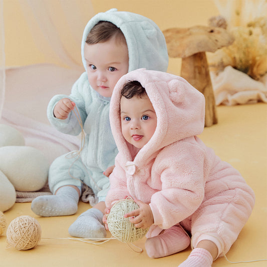 Dave&Bella Newborn Girls/Boys Winter Soft Plush-lined Hooded Baby One-Pieces Romper