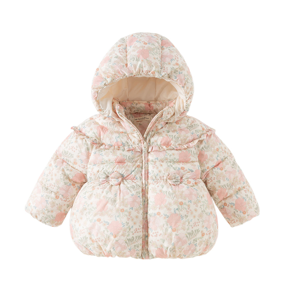 Dave&Bella Toddler Girls Winter Adorable Pink Floral Outwear Paddes Hooded Coats