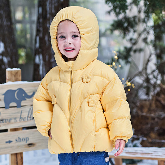 Dave&Bella Toddler Girls Winter Charming Yellow Outwear Cozy Hooded Down Coats
