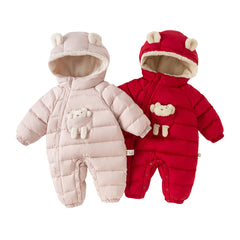 Dave&Bella Baby Girls/Boys Winter Festival Red/Pink Outwear Hooded Down Rompers