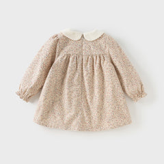 Dave&Bella Toddler Girls Charming Khaki Floral Print A-line Princess Dress(wallet bag)