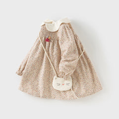 Dave&Bella Toddler Girls Charming Khaki Floral Print A-line Princess Dress(wallet bag)