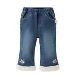 Dave&Bella Toddler Girls Sweet Denim Blue Plush-lined Straight-leg Jeans Pants