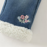 Dave&Bella Toddler Girls Sweet Denim Blue Plush-lined Straight-leg Jeans Pants