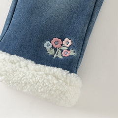 Dave&Bella Toddler Girls Winter Sweet Denim Blue Plush-lined Straight-leg Jeans Pants