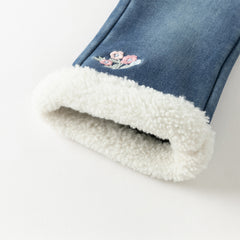 Dave&Bella Toddler Girls Winter Sweet Denim Blue Plush-lined Straight-leg Jeans Pants