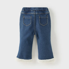 Dave&Bella Toddler Girls Winter Sweet Denim Blue Plush-lined Straight-leg Jeans Pants
