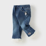 Dave&Bella Toddler Girls Sweet Denim Blue Plush-lined Straight-leg Jeans Pants