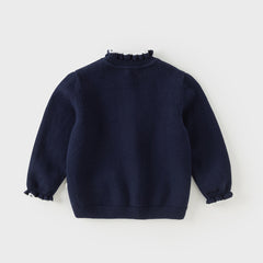 Dave&Bella Toddler Girls Navy Blue Lace Turtle Comfortable Sweaters Tops