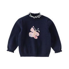 Dave&Bella Toddler Girls Navy Blue Lace Turtle Comfortable Sweaters Tops